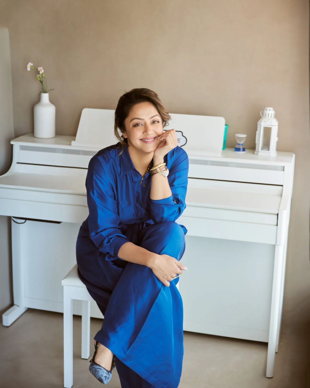 Tamil Actress Jyothika Stills In Blue Color Dress